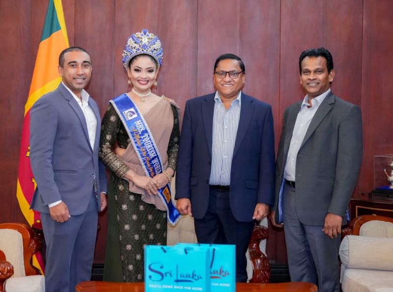 Herath, Ranasinghe meet Mrs. Tourism World 2026 Nimesha Premachandra