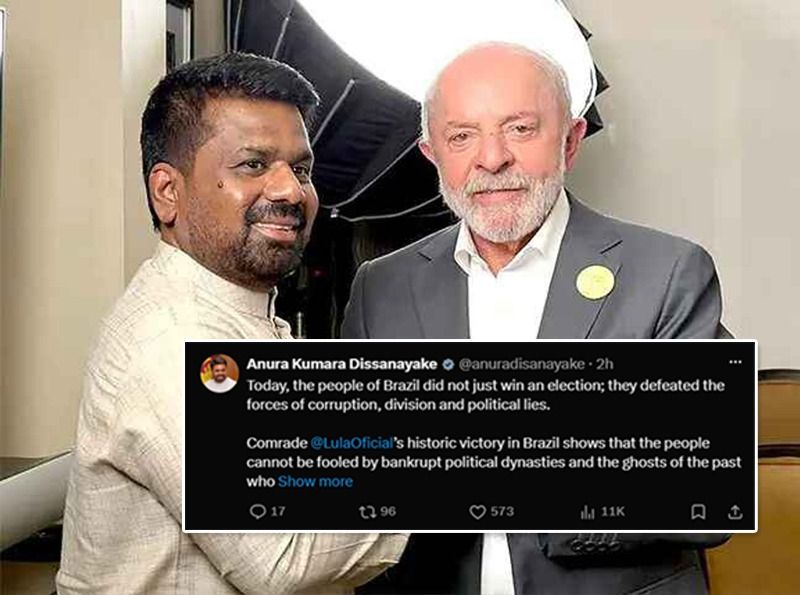 President Dissanayake congratulates Lula da Silva on his victory